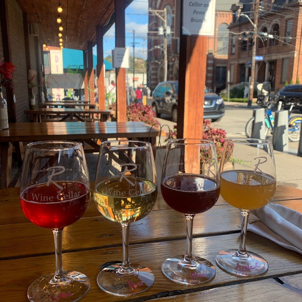 Wine Glasses on the table at R Wine Cellar on Penn Ave in Pittsburgh